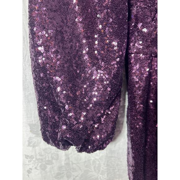 Audrey Parks Francescas Dress Medium Purple Sequins NEW Valary Tie Balloon Slv - Picture 2 of 11